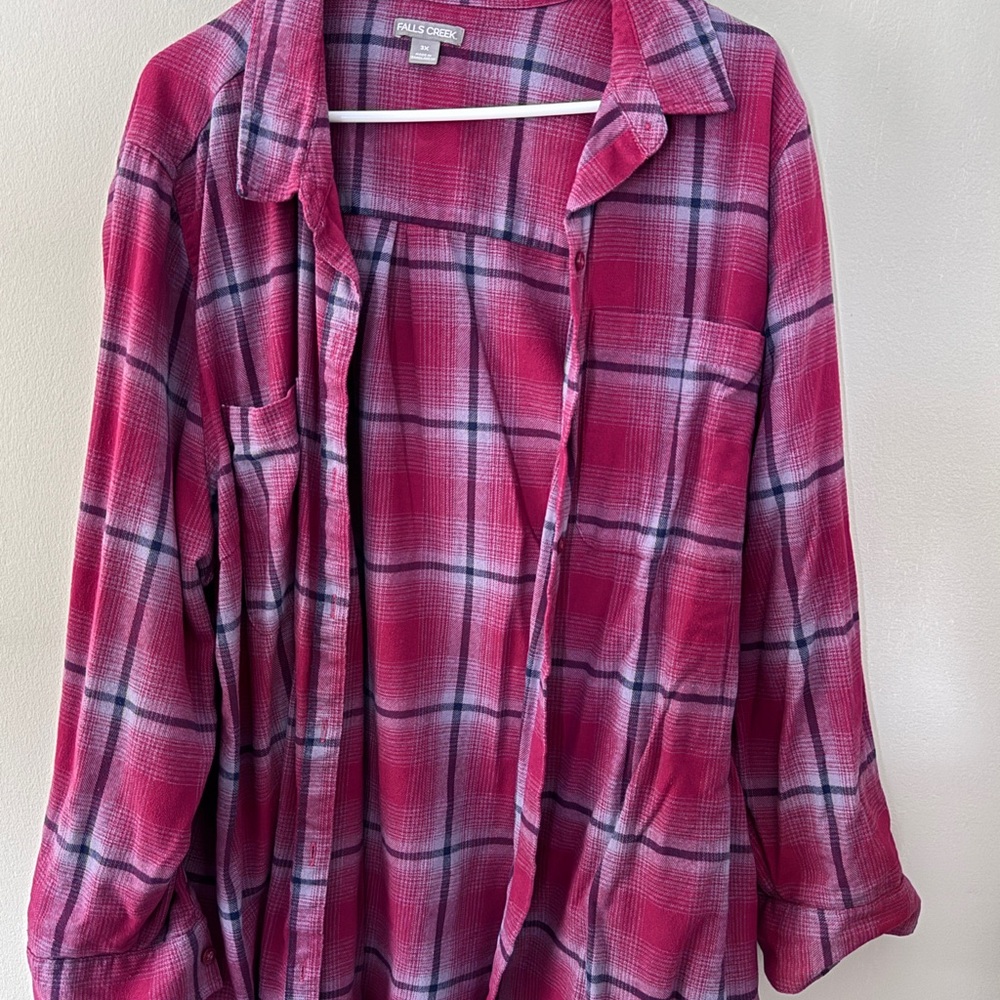 Falls Creek Raspberry Plaid Button-Front Tunic